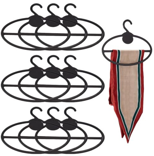 AHANDMAKER 10 perchas de plástico negro para bufandas, organizador ovalado de bufandas, soporte de anillo de bufanda circular, ahorro de espacio, para armario, tienda, bufandas, pañuelos, corbatas,