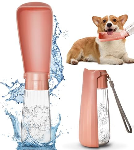 550ml Tragbare Haustier Trinkflasche, 150°klappbare Ausführung, Hundetrinkflasche für Unterwegs,Drehbare Wassersperrfunktion (Pink, 550ml)