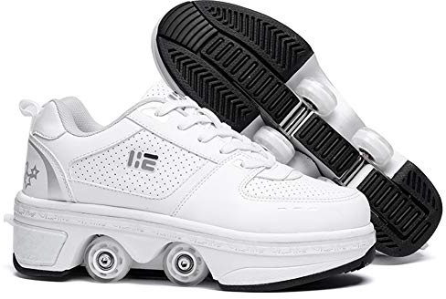 2-in-1 Rollschuhe & Turnschuhe, Unisex Teleskopierte Räder Schuhe, Outdoor-Spaß & Fitness Kick Rollschuhe