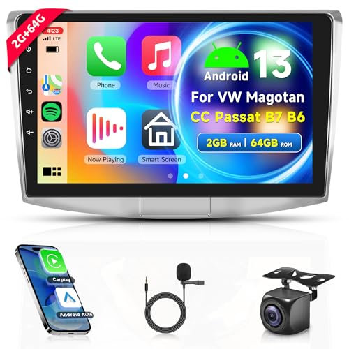 2G+64G Wireless Carplay Android Autoradio 2 Din für VW Magotan/CC Passat B7/B6 2010-2015 10.1 Zoll Autoradio mit Android Auto Navi GPS WiFi Mirror Link Bluetooth FM/RDS DAB/OBD/DVR/SWC Rückfahrkamera