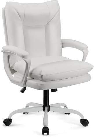 T-THREE. Ergonomic office swivel chair, executive seat with PU leather gaming chair, supports up to 150kg(White)