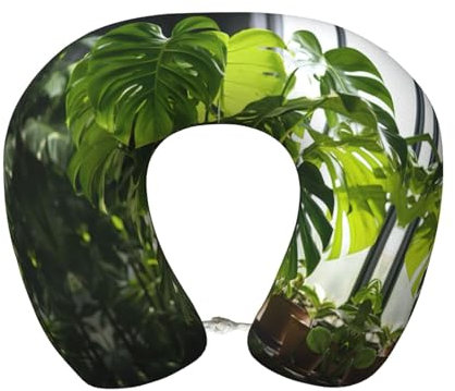 YaWea Monstera Deliciosa Nackenkissen mit Bananenpalmen-Druck, zur Schmerzlinderung, Reisekissen, weich für bequeme Reise, Büro, Ruhe