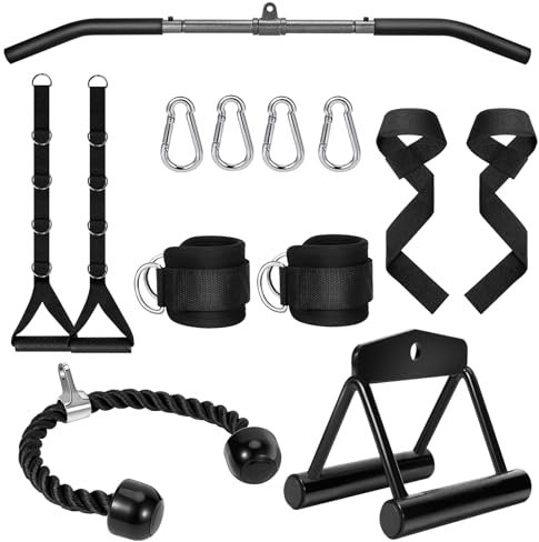 Turakun Kabelmaschine Aufsätze Set:6 Pack LAT Pulldown Aufsätze Bar für Home Gym Zubehör Trizepsseil Doppel-D-Griffe