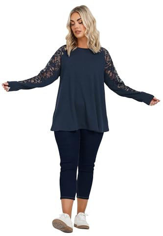 Yours Curve Blue Lace Long Sleeve Top - Women's - Plus Size Curve