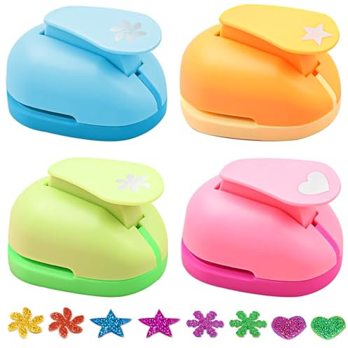 NINGYER 4 Stk Motivstanzer Set, 6.9x3.9x4.9cm Stanzer Kinder, Stern Herz Schneeflocke Wellen für Basteln, DIY Fotoalben, Fotos, Grußkarten (Vier Farben)