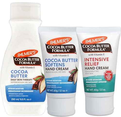 Palmer's Cocoa Butter Hand and Body Moisturiser Bundle - Daily Skin Therapy Body Lotion 250ml, Softens Hand Cream 60g and Intensive Hand Relief Cream 60g
