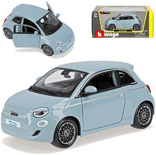 alles-meine.de GmbH FIAT 500 E Coupe Blau Grau neues Modell ab 2020 1/24 Burago Modell Auto mit individiuellem Wunschkennzeichen
