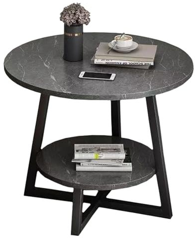 Générique Table d'extrémité en marbre en Faux marbre à 2 Niveaux avec étagère de Rangement - Table d'appoint Ronde pour Salon, Chambre, Balcon - Design Moderne, Parfait pour Le canapé