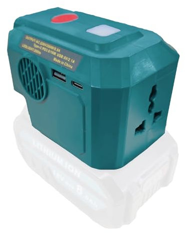 New Upgrades Portable 200W Power Inverter for Makita 18v Battery, Portable DC 18V to AC 220-230V Outdoor Generators Converter with USB-A & Type-C Port,300LM LED Light for Camping Emergency 