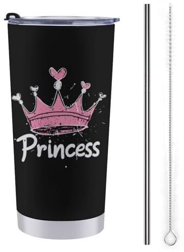 Princess Crown Insulated Tumbler with Lid and Straw Stainless Steel Travel Mug Coffee Tea Cup