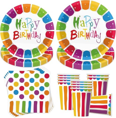 Set di 50 stoviglie per feste di compleanno per bambini, set di stoviglie per feste di compleanno, decorazione per feste, set con piatti, bicchieri, tovaglioli, stoviglie per feste per 10 ospiti