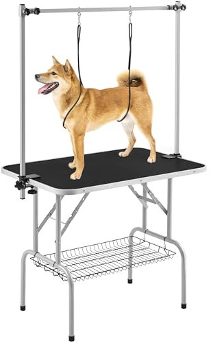 Yaheetech 91cm Pet Dog Grooming Table Height Adjustable Dog Beauty Table for Large Small Dogs/Cats w/Storage Basket/Noose Tools 164cm High Black