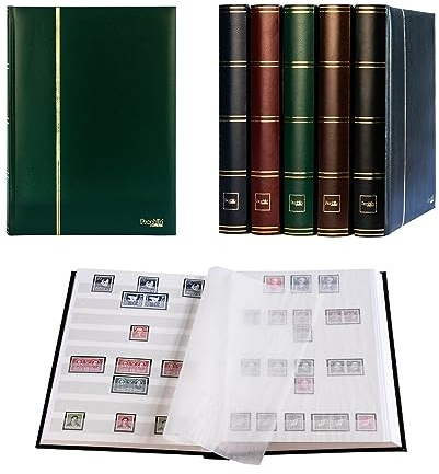 Prophila Collection 64 weiße Seiten Luxus Briefmarkenalbum Einsteckbuch wattierter Grüner Einband
