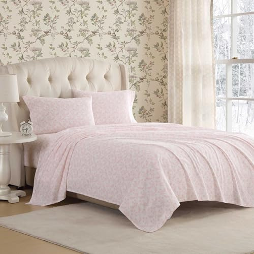 Laura Ashley - King Bed Sheets, Cotton Flannel Bedding Set with Matching Pillowcases, Brushed for Extra Softness, Deep Pocket, Oeko-Tex Certified (Antoinette Pink)