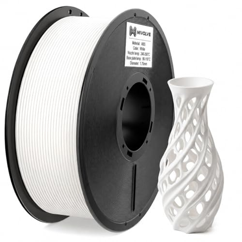 MIVOLVE ABS Filament 1.75 mm, Hoch Temperaturbeständiges 3D Drucker Filament, Hohe Festigkeit und Schlagfest, Langlebig 3D Druckfilament Für die Meisten FDM 3D Drucker (Weiß, 1 kg)