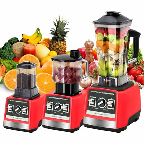 Multifunktion 4-in-1 Standmixer,2000W, 3-in-1 Hochleistungsmixer, 2.5L+1.5L+0.5L Container, 15 einstellbare Geschwindigkeiten, Automatikprogramme,für Ice, Obst, Gemüse, Nüsse (A)