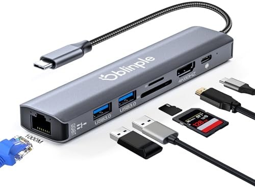 Oblinple USB C Hub 7-in-1 Gigabit Ethernet Adaptor 4K@60Hz HDMI | USB-C to HDMI Adaptor - 100W PD LAN RJ45 2xUSB 3.0 TF/SD Card Reader USBC Dock for MacBook Air iPad Pro Samsung Laptop