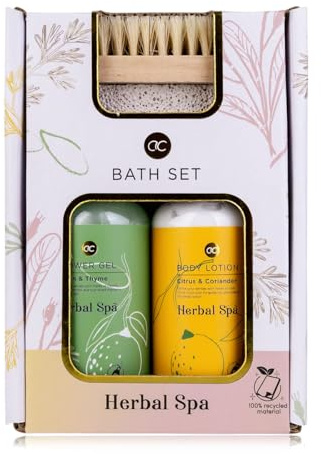 Accentra Badeset HERBAL SPA in Geschenkbox, 100ml Duschgel, 100ml Bodylotion, Nagelbürste mit Bimsstein, Geschenk aus recyceltem Material für Frauen, Valentinstag, Muttertag