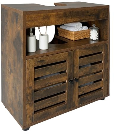 Relaxdays Waschbeckenunterschrank, HxBxT: 63 x 60 x 30 cm, 3 Fächer, MDF, Badezimmer Unterschrank Waschbecken, braun