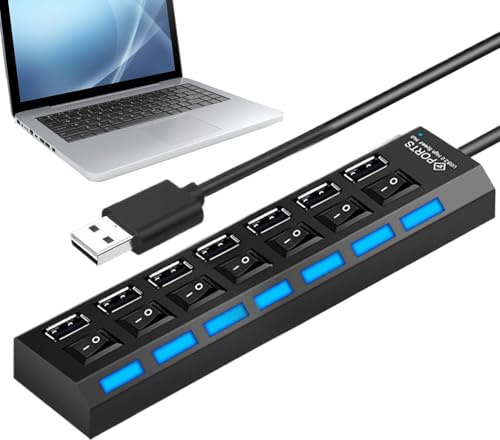 Concentrateur USB Pour Ordinateur Portable,de Données via Ports Multiples,Concentrateur USB Polyvalent Avec Bouton Indépendant - pour Édition Vidéo Bureau de Trading Travail à Distance Voyage Salle de