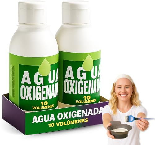 Agua oxigenada, Grado cosmetico uso estético y personal, 10 volúmenes con tapa de seguridad, Coloración del cabello, Aclarado suave, Higiene personal, Cuidado de la piel, Capacidad 2 botes de 250 ml