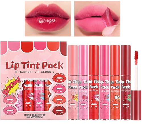 6 Colors Lip Stain Peel Off Set - Long Lasting Waterproof Transferproof Lip Tint Peel Off - Nude Pink Red Lip Stain Peel Off - Liquid Lipstick Makeup for Women Gift