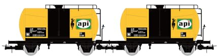 Rivarossi HR6566 FS, 2er-Packung 2-achsige Kesselwagen „API“ gelb, Ep. IV Eisenbahn 2X Waggons