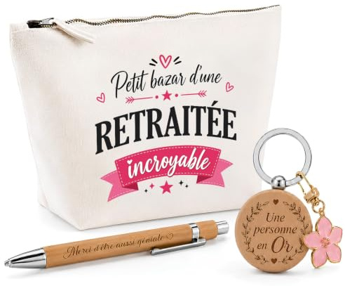 Cadeau Bazar Retraitee Incroyable | Coffret Trousse, Stylo & Porte-clés Remerciement Femme
