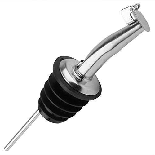 bar@drinkstuff Stainless Steel Spirit Bottle Pourer with Flip Lid – Free Flow Tapor Pourer, Slow to Medium Pour with Ribbed Rubber Cork for 75cl, 1L & 1.5L Bottles