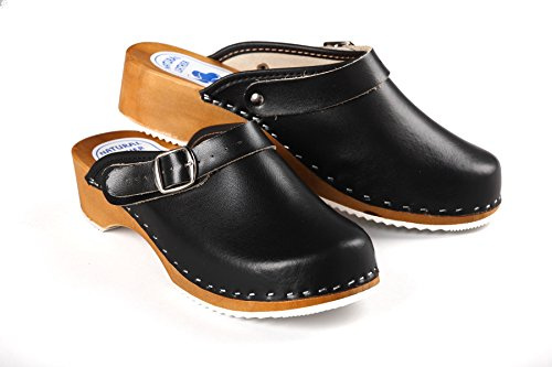 Aves-24 Clogs Pantolette Sandalette Holz + Leder Holzclogs Gr. 36-41 Holzschuhe