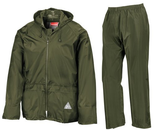 Result, Heavyweight Adult Waterproof Jacket Trouser Suit Olive Green Large
