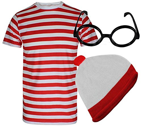 FÜR HERREN DAMEN, ROT, WEISS GESTREIFT/T-SHIRT, SHIRT, OBERTEIL KOSTÜM OUTFIT