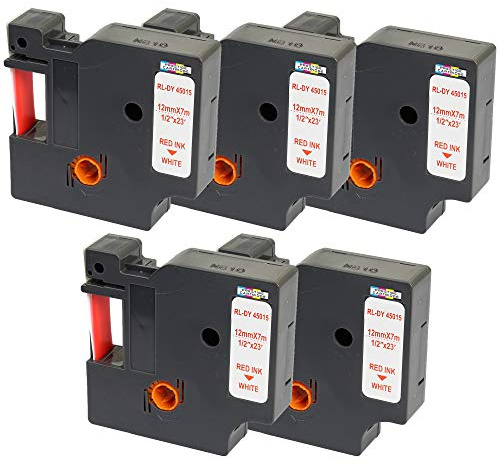 5 kompatible Etikettenbänder 45015 S0720550 Rot auf Weiß 12 mm x 7 m für DYMO LabelManager LM 160 210D 220P 260P 280 360D 420P 450D 500TS PnP MobileLabelPoint LabelPoint LabelWriter LW 450 DUO