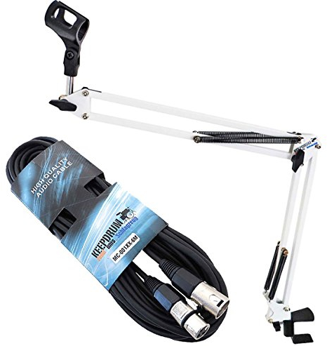 keepdrum NB35 WH Weiss Gelenkarm Mikrofonstativ + 6m XLR Mikrofonkabel