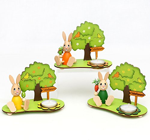 Wichtelstube-Kollektion Osterszene Hase Tommy mit Teelichthalter 12 * 8 * 15, 8cm 3er Set