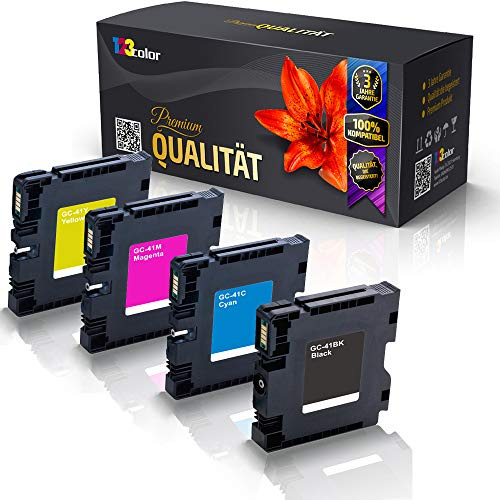 123Color 4X Druckerpatronen kompatibel mit Ricoh Aficio SG2100 SG2100N SG3100snw SG3110 DN SG3110 DNw SG3110n SG3110sfnw SG7100 DN SG K3100 DN Schwarz Cyan Magenta Yellow Set KCMY GC 41 G