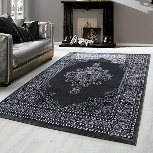 Teppium Kurzflor Teppich Läufer Flur 80 x 150 cm Grau Vintage Look - Orientteppich Waschbar, Orientalisch Design, Pflegeleicht und Weich - Ideal als Bettvorleger im Schlafzimmer und Küchenläufer