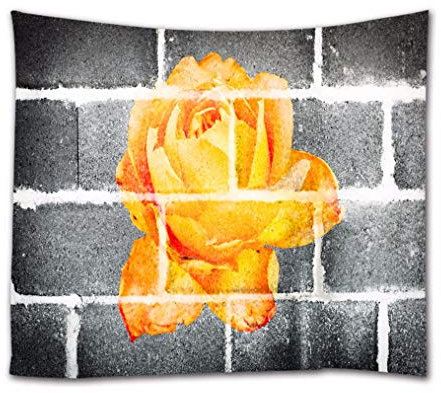 A.Monamour Tapisseries Mur De Fleur Orange Rose Graffiti Mur De Brique Grise Texture Arrière-Plans Tissu Tapisserie Murale Tentures Murales Dortoirs Diviseurs Couvre-Lit 153X203Cm / 60 X80