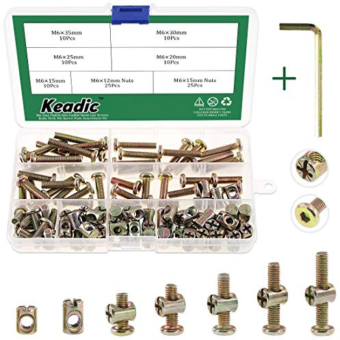 Keadic - Juego de 100 tornillos M6 para cuna de muebles, cuna hexagonal, tornillos con tuercas de barril M, 1 llave hexagonal gratis (15/20/25/30/35 mm)