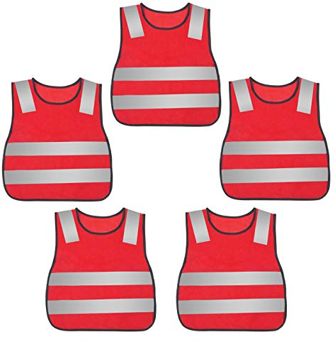 AIEOE 5er Kinder Warnweste Leicht und Luftdurchlässig Signalweste Seite mit Hochelastischen Bänder - Rot