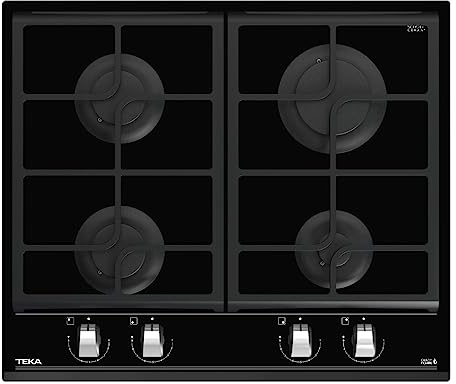 Teka GZC 64300 XBN - Placa Cristal Gas de 60 cm, Gas Natural, 9 Niveles de Potencia, 4 Quemadores, Función ExactFlame, Bisel Frontal, Color Cristal Negro