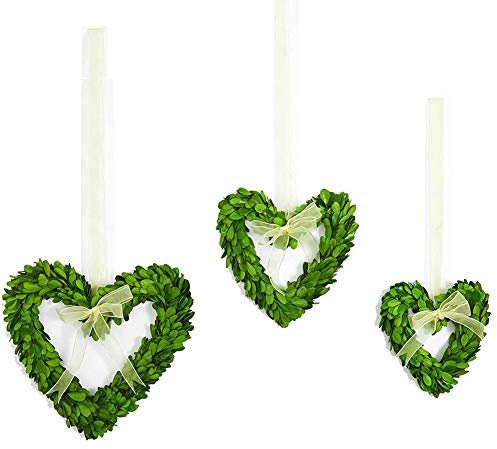 Boxwood Valley Boxwood Wreath Preserved in Gift Box Heart Shape Set of 3, Door Wall Hanging Window Wedding Party Decoration (Boxwood Heart Set / 3)