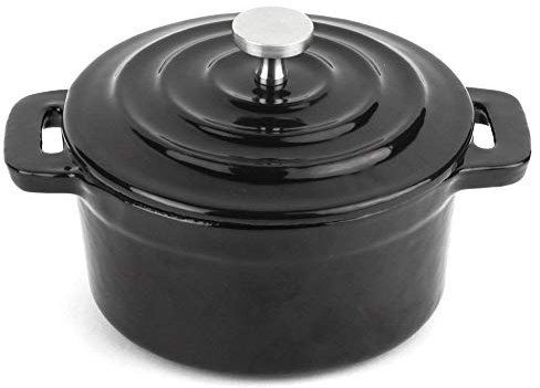 Magefesa Ferro - Mini Marmite Noir 10cm, Fonte, Rétention Optimale, Répartition de la Chaleur, Spécial Induction, Compatible Avec Four, Sans PFOA ni PTFE
