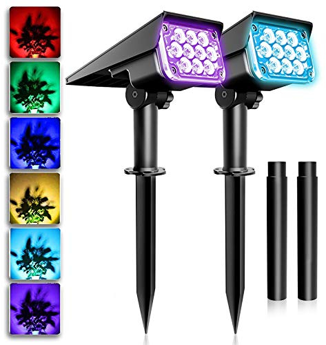 T-SUNUS Solar Gartenleuchte, 10 LEDs Gartenstrahler Solar Außen mehrfarbig Solarlampen für außen 6 Farbwechsel 2 Farbmodi IP65 Wasserdicht Auto ON/OFF für Bäume Sträucher Gartenweg