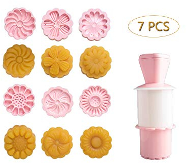 LEAMALLS 7 pièces Tampons pour Biscuits Emporte pièces Mooncake Moule Main Presse Cookie avec Fleur Timbre décoration gâteaux de Pâtisserie Ustensile