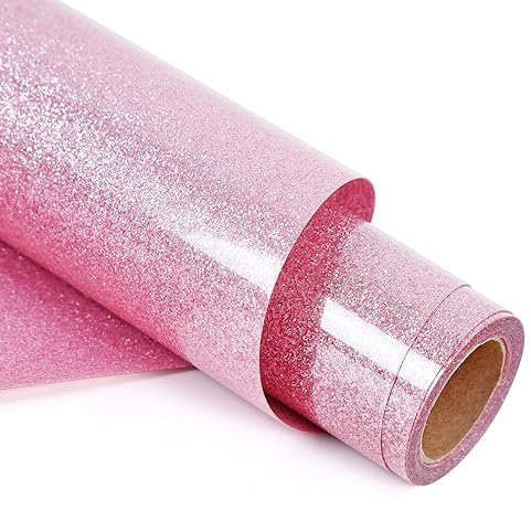 RENLITONG Glitter Pink Heat Transfer Vinyl Rolls - 12 x 8ft HTV Vinyl for Shirts, Iron on Vinyl for Cameo - Easy to Cut & Weed for Heat Transfer Design (Glitter Pink)