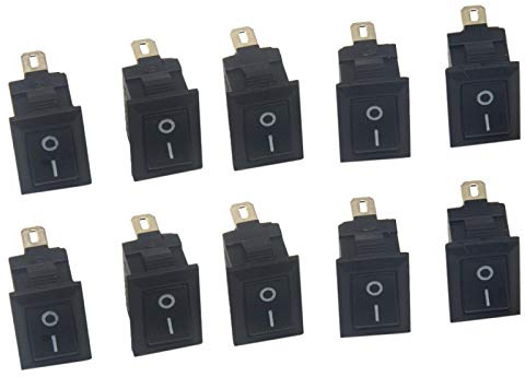 GeKLok 10 Stück KCD11 10 mm x 15 mm SPST 2-poliger Ein-/Aus-Schalter, Wippschalter, 3 A/250 V Knopf-Kippschalter, Boot-Schalter, Auto, Armaturenbrett, LKW, Wohnmobil, ATV