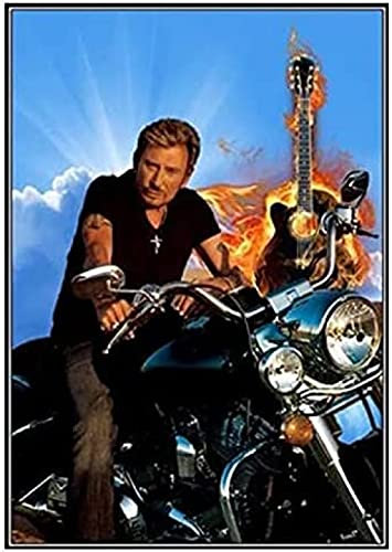 YHX926 Diamond Painting,Johnny Hallyday Moto,5D Broderie Diamant kit Complet,DIY Perle Diamant à Coller Tableau Peinture,Canevas Point de Croix Kits pour la Deco Chambre 30x40cm