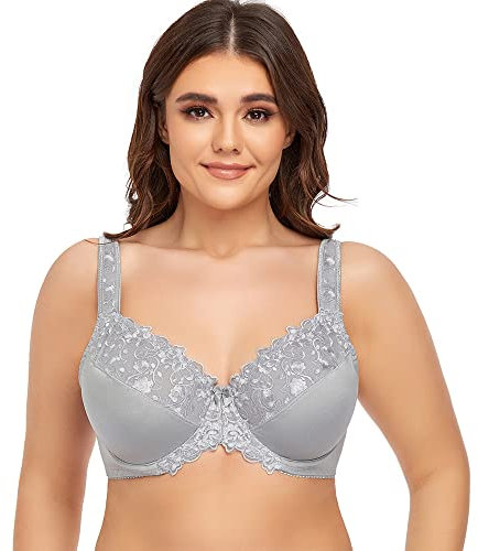 Ayigedu UK Women's Underwire Bra Non Padded Plus Size Full Coverage Minimizer Bras 38-D Grey