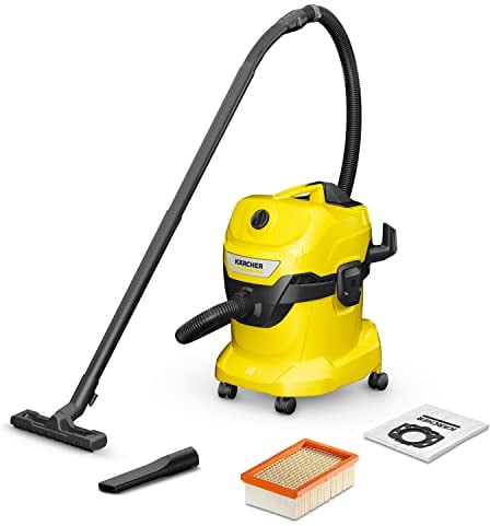 Kärcher WD 4 V-20/5/22 - Bidone Aspiratutto Solidi Liquidi, Aspirapolvere potente da 220AW, 1000W, con Sacco, Giallo/Nero